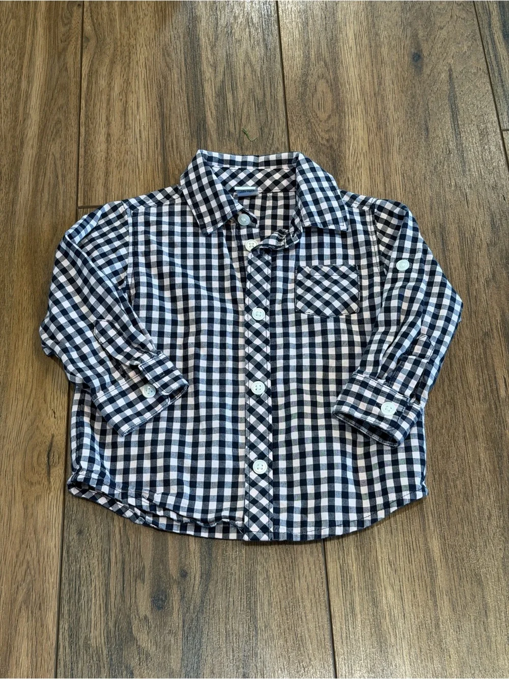 Old Navy Toddler Boys Navy & Light Pink Gingham Button-Up Shirt, 12-18 Months